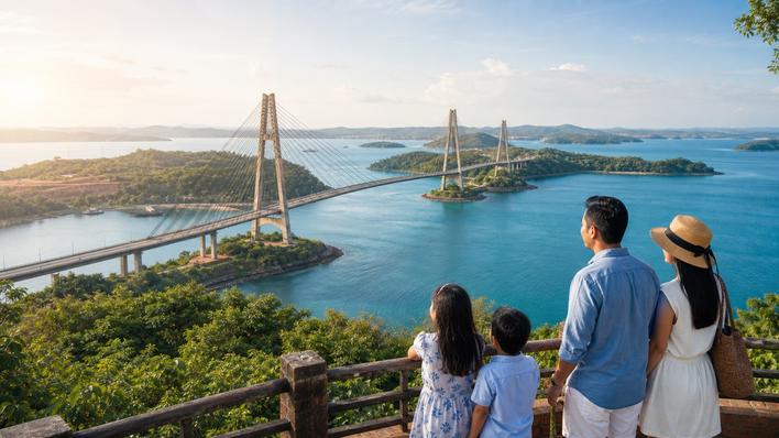 Keluarga menikmati panorama Jembatan Barelang di Batam